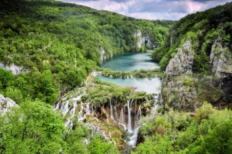 Lake and Waterfall in Plitvice